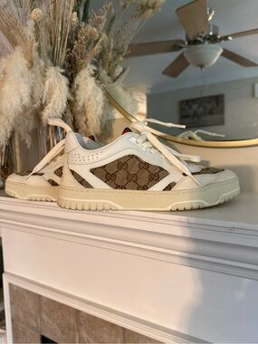 Gucci Beige Brown Re-Web Low-Top Sneaker
